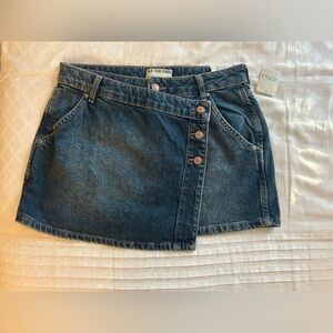 We The Free Asymmetrical Denim Mini Skirt - Dark Blue